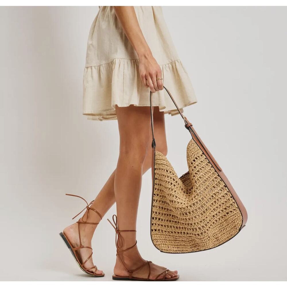 Moda Luxe Tan Woven Shoulder Bag with Black Trim - Picture 9 of 9